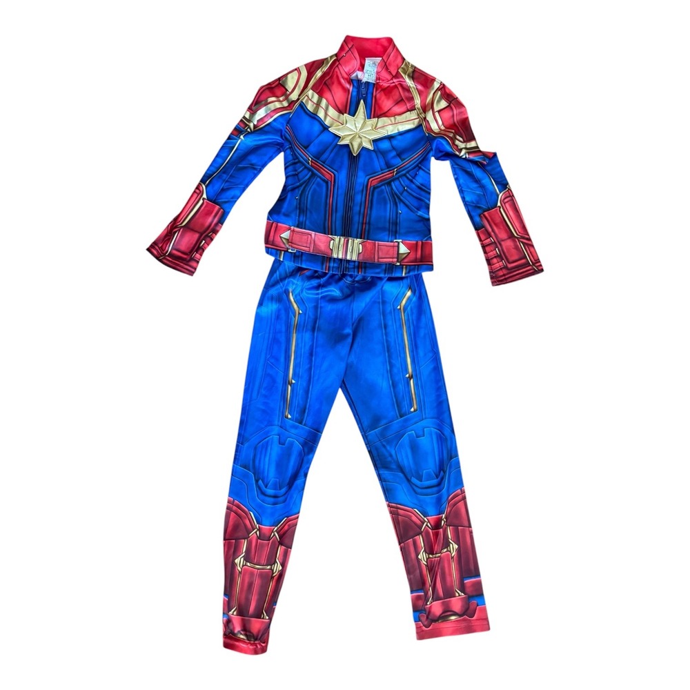 Disney Captain Marvel Kids Costume Set Size 4 Blue Red Gold Superhero Halloween